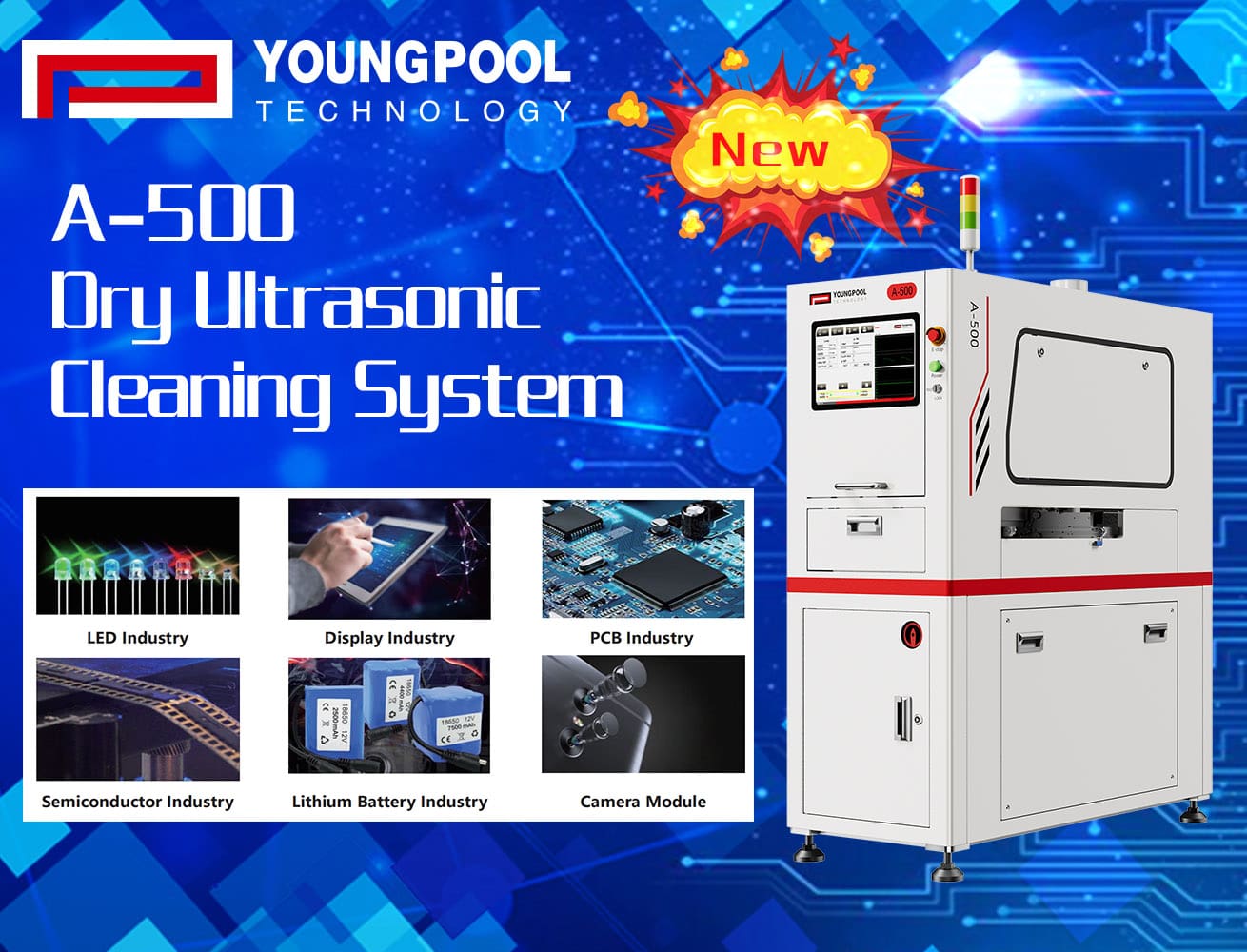 เปิดตัวผลิตภัณฑ์ใหม่ | เครื่องทำความสะอาดอัลตราโซนิกแบบแห้ง A-500: ปฏิวัติกระบวนการทำความสะอาดการผลิตอิเล็กทรอนิกส์ ส่งเสริมผลผลิตในอุตสาหกรรม